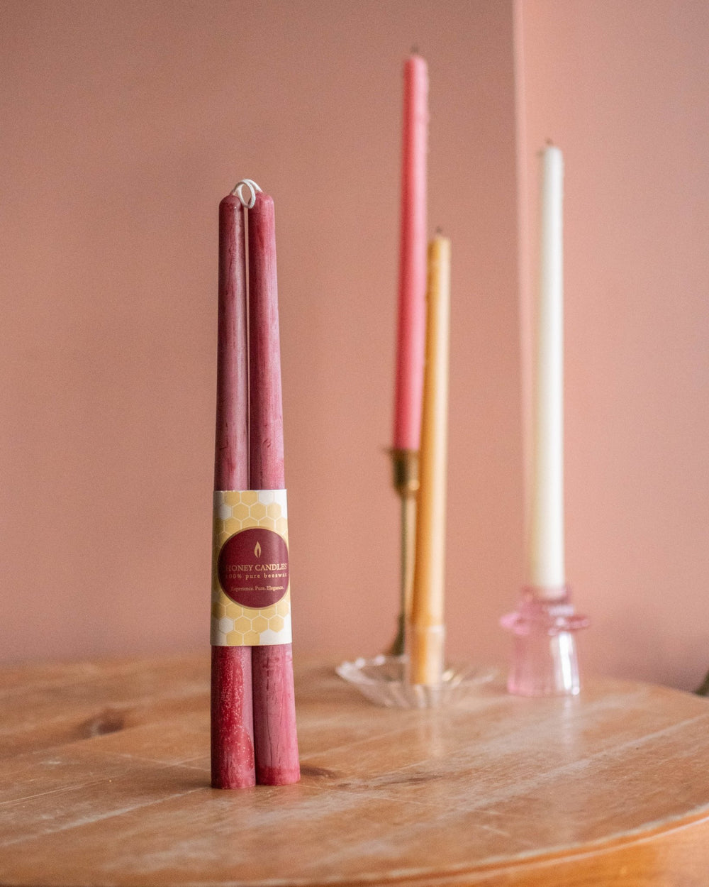 Burgundy - Taper Pair Beeswax Candles - Honey Candles - Candles - STUDIO FOLIAGE